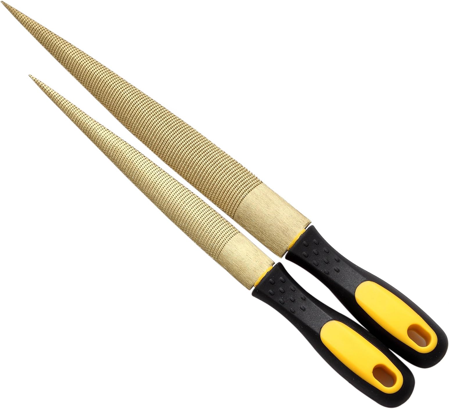 NKTMWood File, Needle File Set Wood Files for Wood Working Wood Rasp Files Tools Golden Tapered Wood Rasp File with Rubber Handle in Gift Bag for Carving 2 Pack (8 * 10 inch)