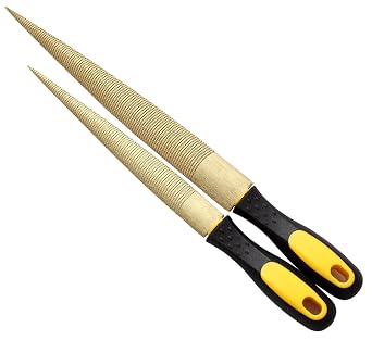 Wood File, Needle File Set Wood Files for Wood Working Wood Rasp Files Tools Golden Tapered Wood Rasp with Rubber Handle in Gift Bag for Carving 2 Pack 8,10 inch