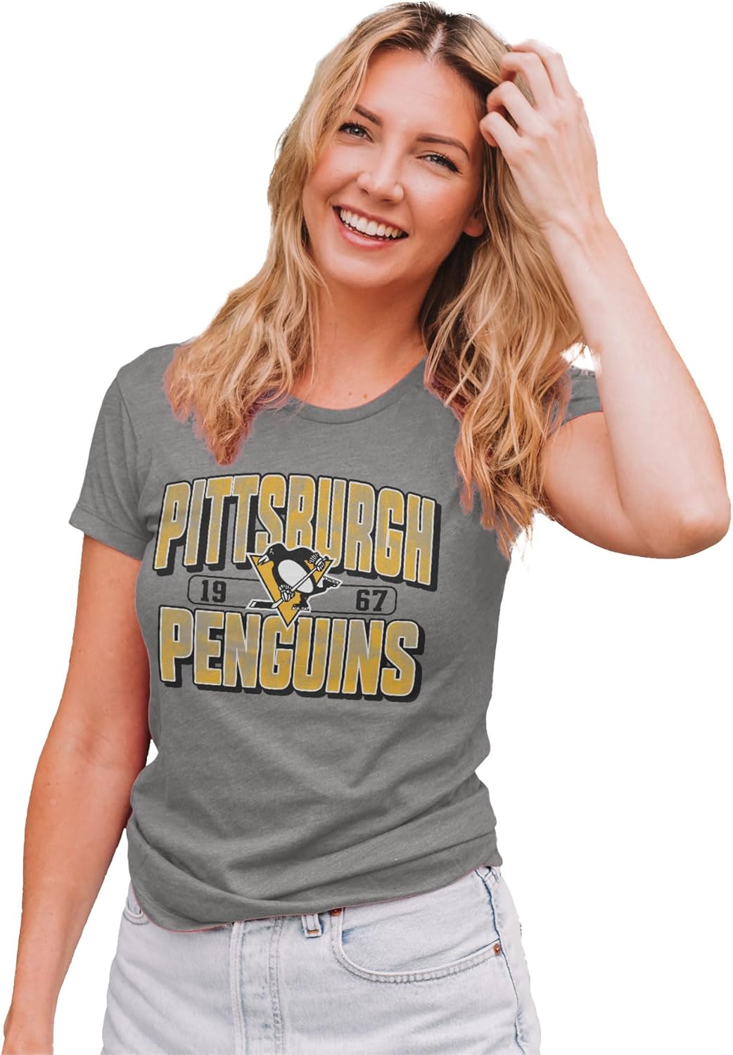 Blue 84 NHL Womens NHL Officially Licensed Women's Tri-Blend T-Shirt Gray