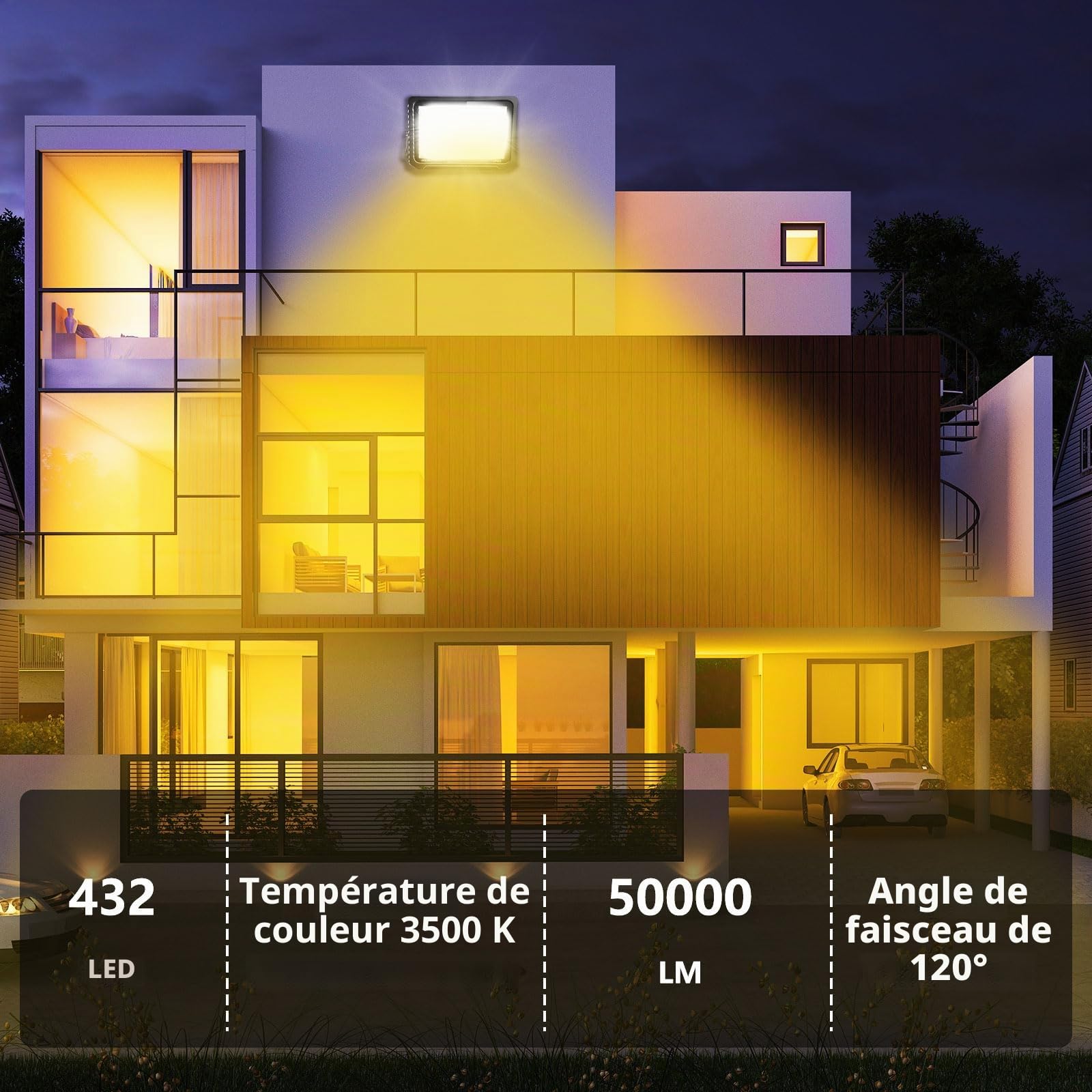 500W Projecteur LED Extérieur 3000K Blanc Chaud 1 Pièces