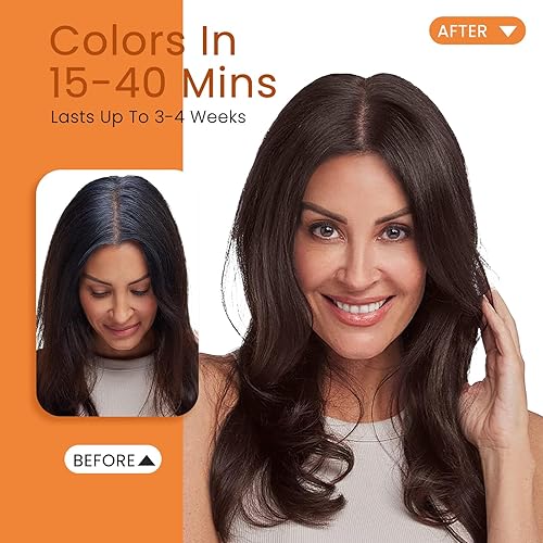 Miniatura 2 de Champú de tinte para el cabello castaño oscuro 3 en 1, 100% cobertura de cabello gris, colores semipermanentes en 15 minutos, tinte para cabello