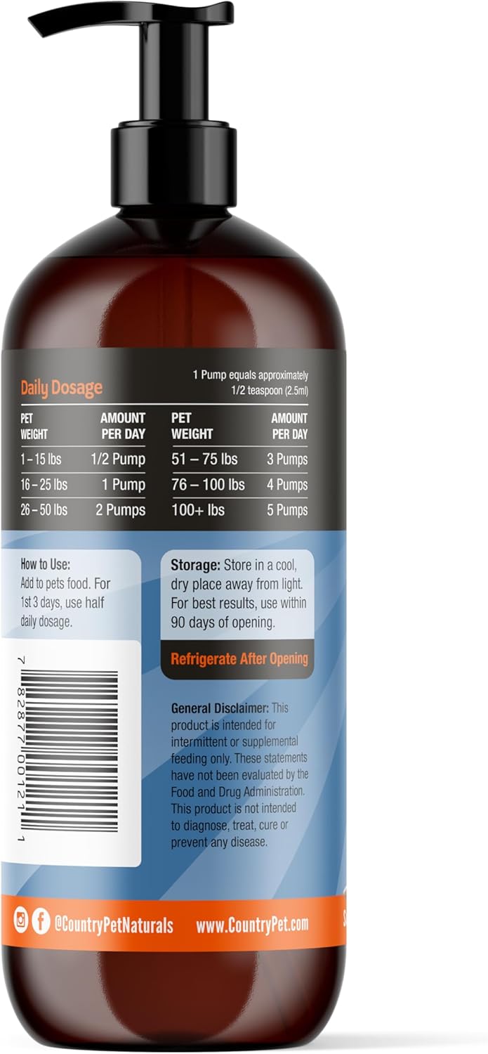 Wild-Caught Pure Icelandic Cod Liver Oil for Dogs & Cats,1150 mg Omega-3 per TSP, High EPA & DHA, Natural Vitamins A & D, Supports Healthy Skin & Coat & Mobility, Single-Ingredient, 100% Pure