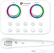 UltraProlink Sing Along Mini |Slimmest Portable Bluetooth Karaoke Mixer |Sound Card for Karaoke,Podcast, Singing, Live Stream,Broadcast|5 sound effects|Record on Mobile|Condenser Mic|White