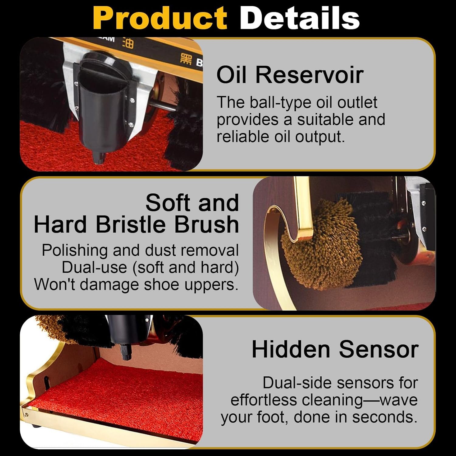 Electric Shoe Polisher with Automatic Induction Sensor, Dual Brush Shoe Shine Machine, Shoe Polishing Machine for Leather Shoes, Home, Hotel, Or Office(Gold,Small)
