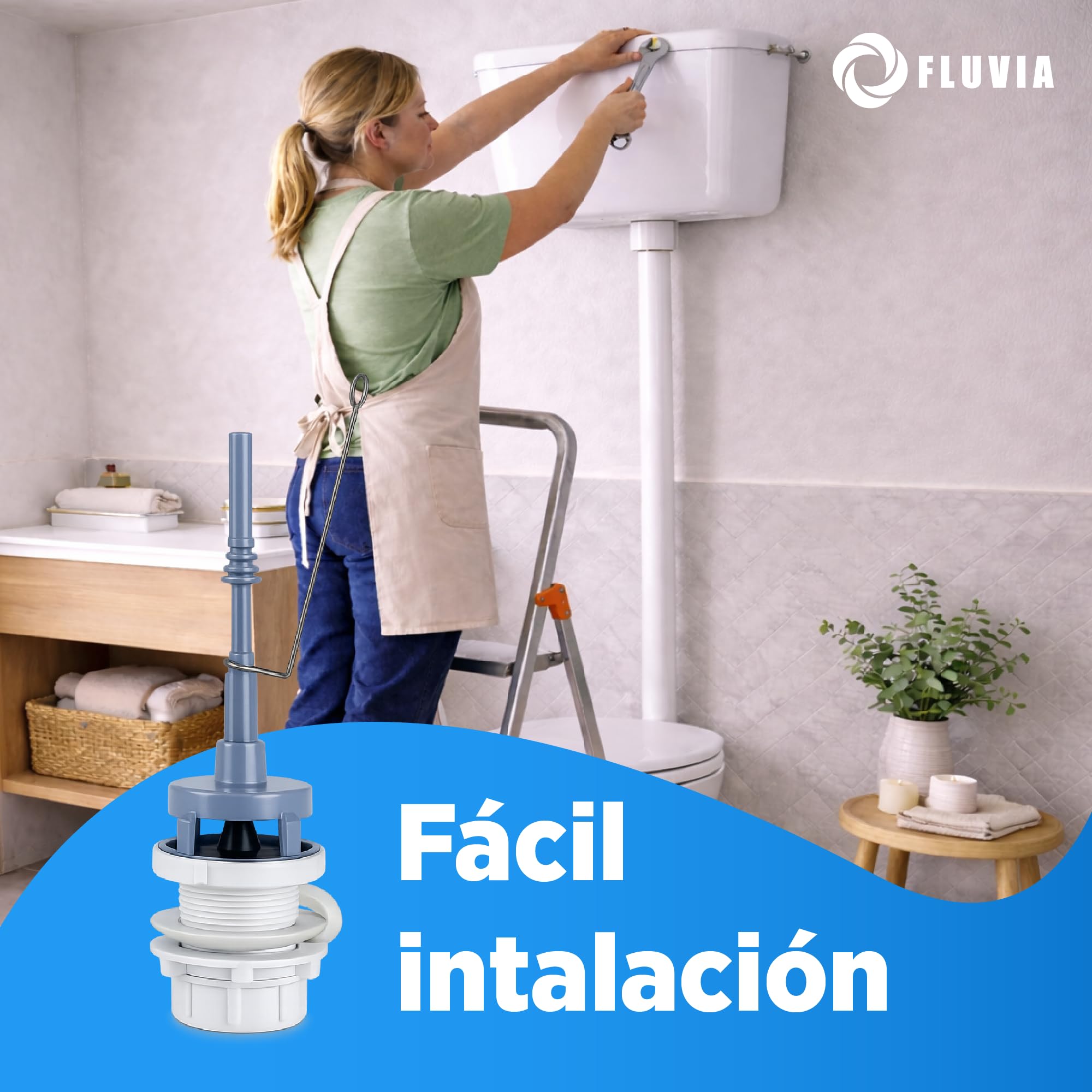 Mecanismo Completo para Cisterna Alta con Grifo Lateral y Descargador | Kit Universal Cisterna WC | Sistema de Llenado y Descarga en Plástico – Fluvia