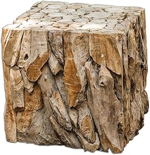 BOWERY HILL Contemporary Teak Root Bunching Cube in Teak Wood