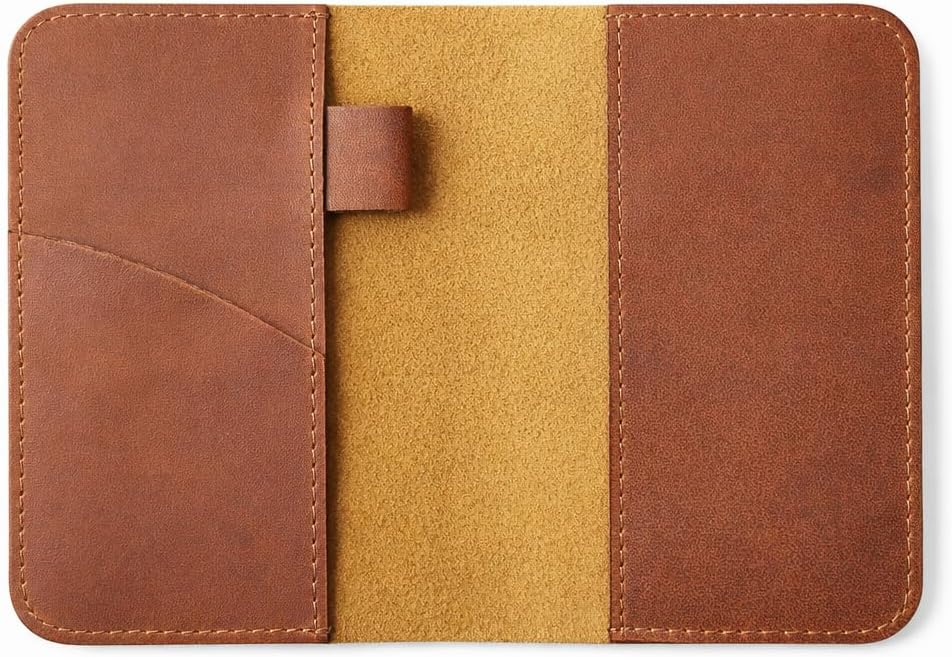 Leather Journal Cover for Field Notes, Notebook Cover for Cahier, Wallet Case, (3.5 x 5.5 in.) Cards Slot/Refillable Travelers Pocket Notebook Handmade with Pen Holder (Black)
