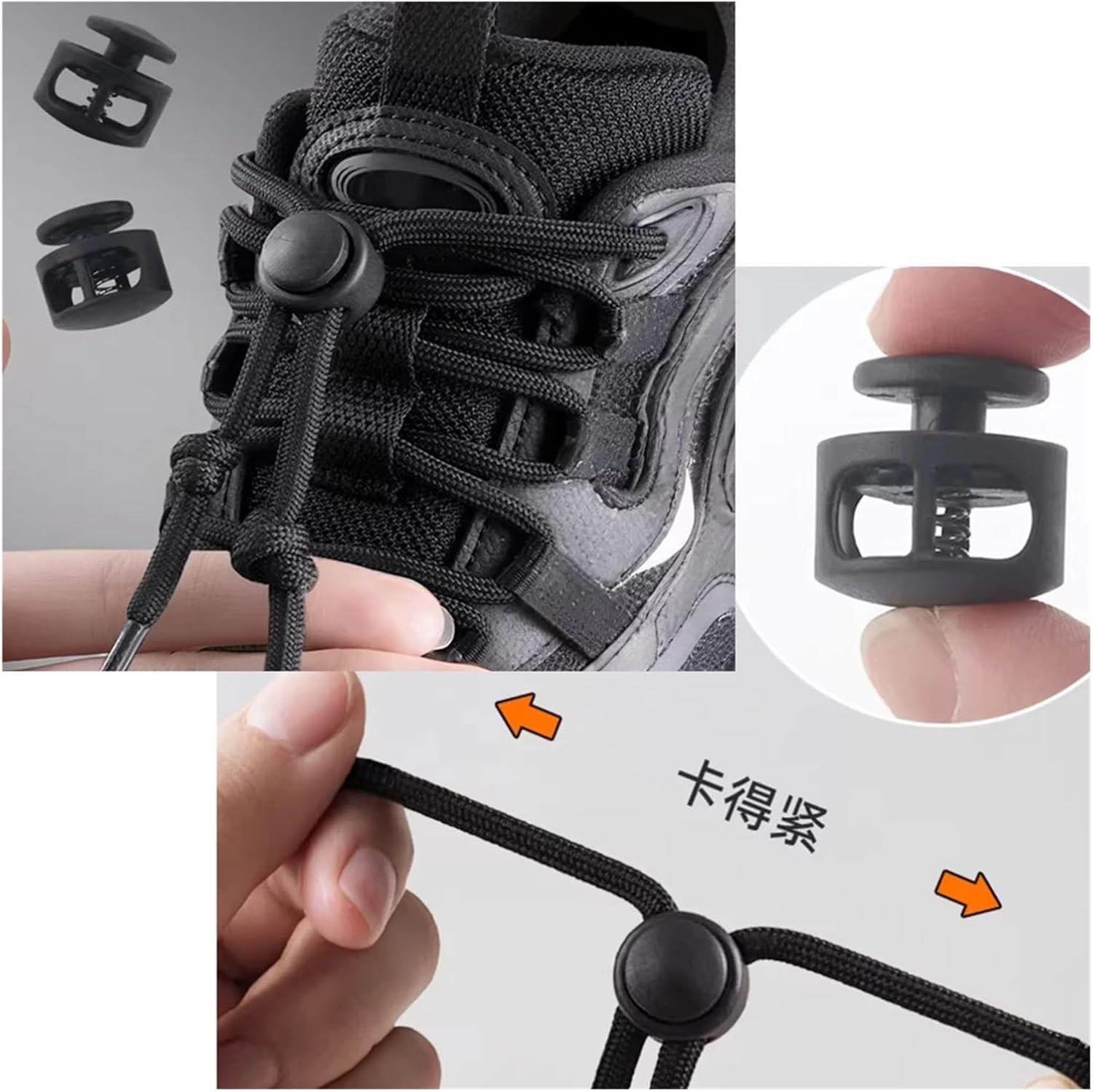 100 Pcs Black POM Plastic Ball Cord Lock Toggles 2-Hole Elastic End Stoppers Spring for Bungee Accessories(3126)