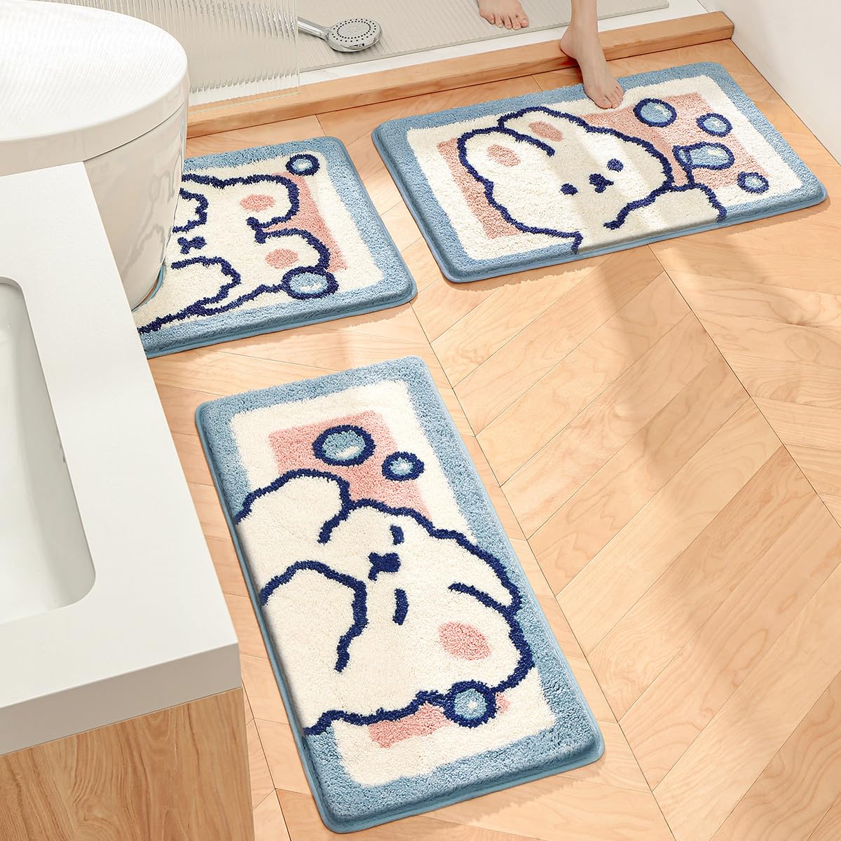Molesun Tappeto da bagno a forma di coniglio, extra morbido e assorbente, lavabile in lavatrice, asciugabile in lavatrice, tappetino antiscivolo per vasca, doccia e bagno, 40,6 x 61 cm