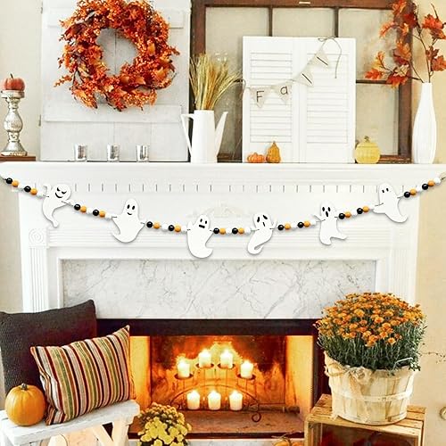 Miniatura 23 de Gistome Halloween Hanging Decorations Indoor - Felt Bat Wooden Beads Garland