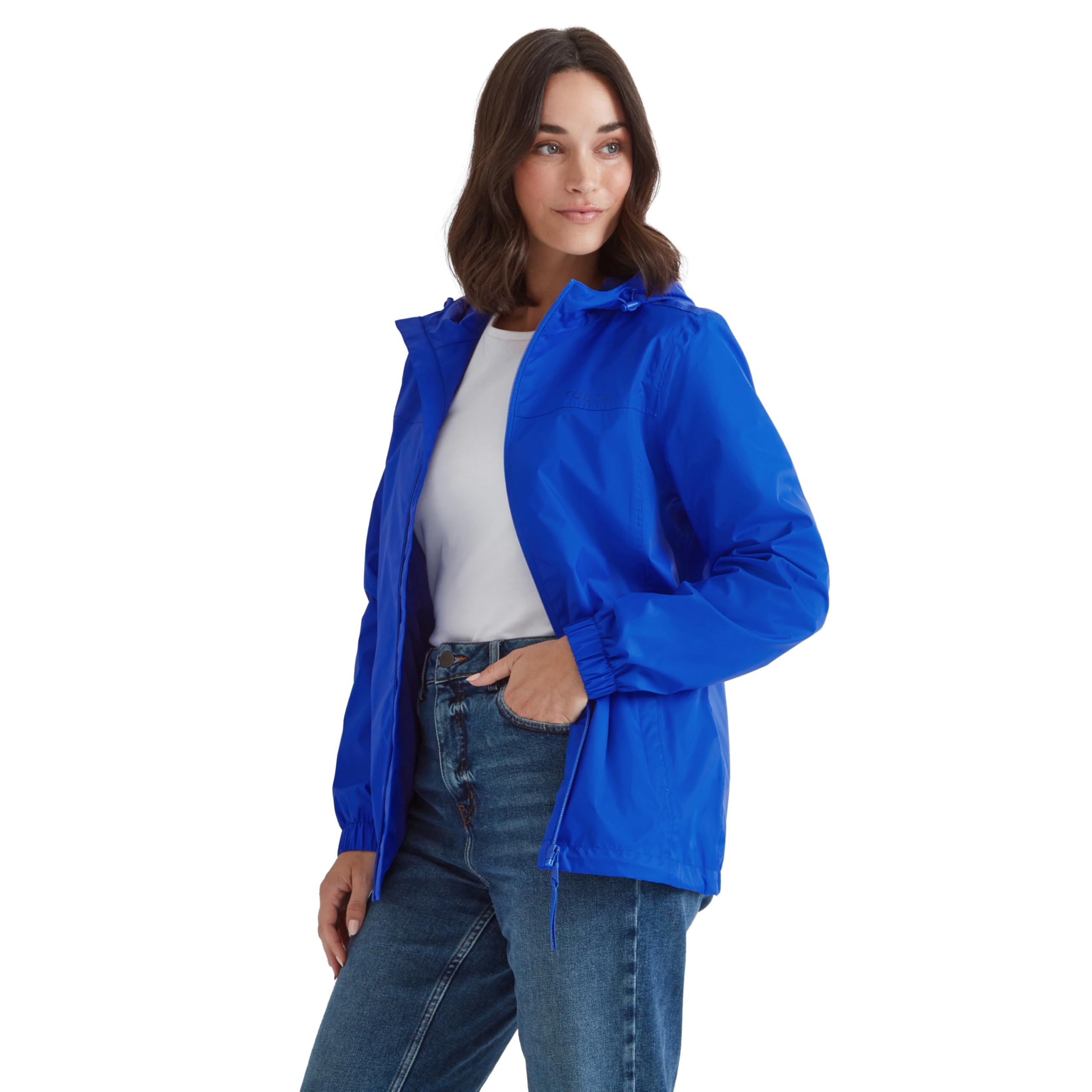 Tog24 Women's Ultra-Marine Blue Craven Waterproof Packaway Rain Jacket With Bag, Full Length Zip And Adjustable Hood, Breathable, Windproof, Suitable For Hiking And Outdoors Size 14
