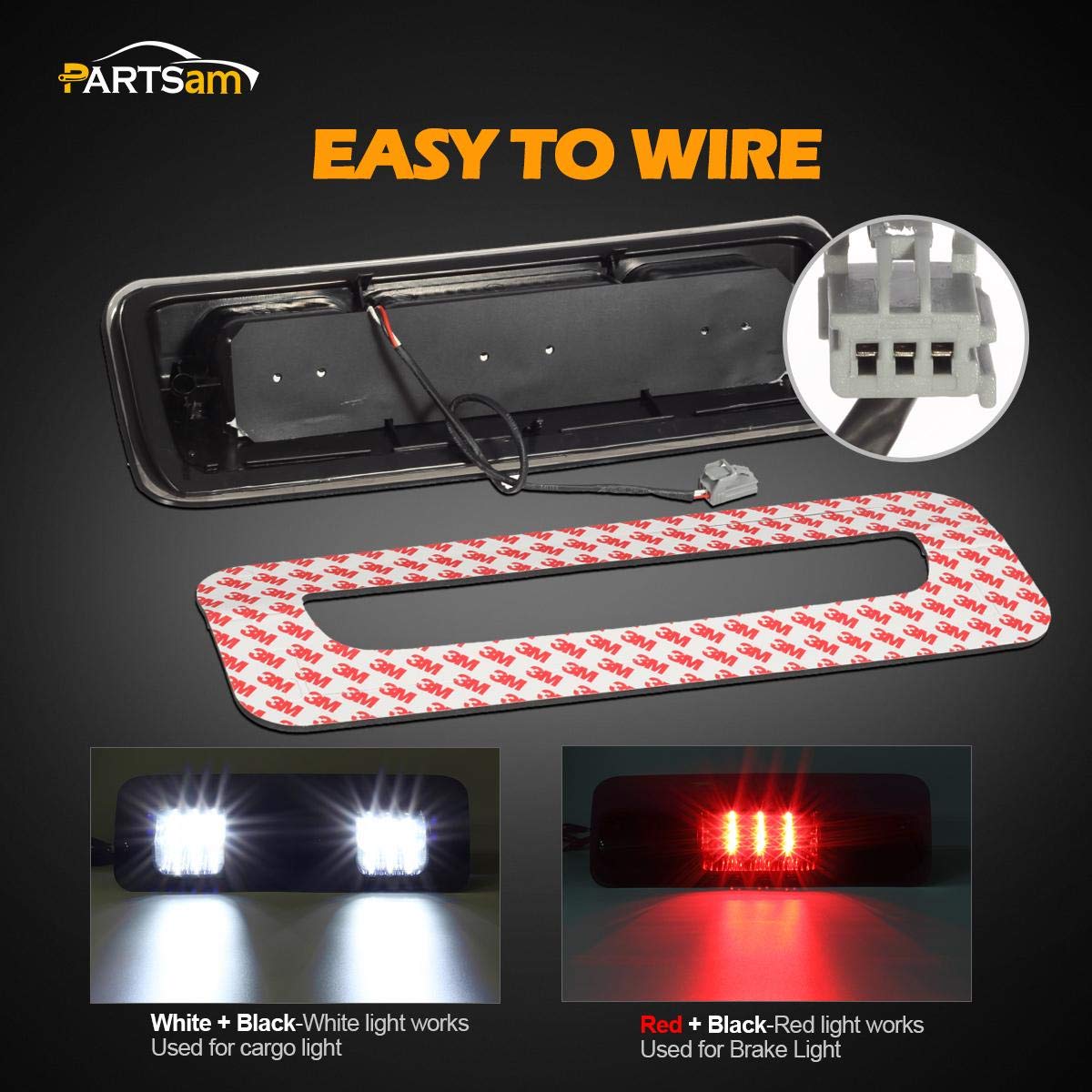 Partsam High Mount Stop Lights Third 3rd Brake Lights Replacement for