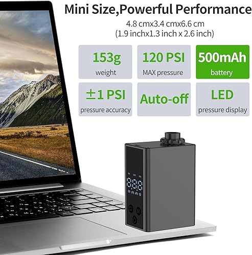 Miniatura 3 de Mini bomba de bicicleta con manómetro, bomba eléctrica de bicicleta de 120 PSI, bomba de aire recargable para bicicleta portátil, parada automática