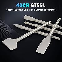 Vista 6 de ZELCAN Chisel Set with SDS Plus Shanks, 6pc Masonry Concrete Drill Bit Set, Tile Grooving Scraping Flat Point Scaling Chisels 40Cr Steel Rotary
