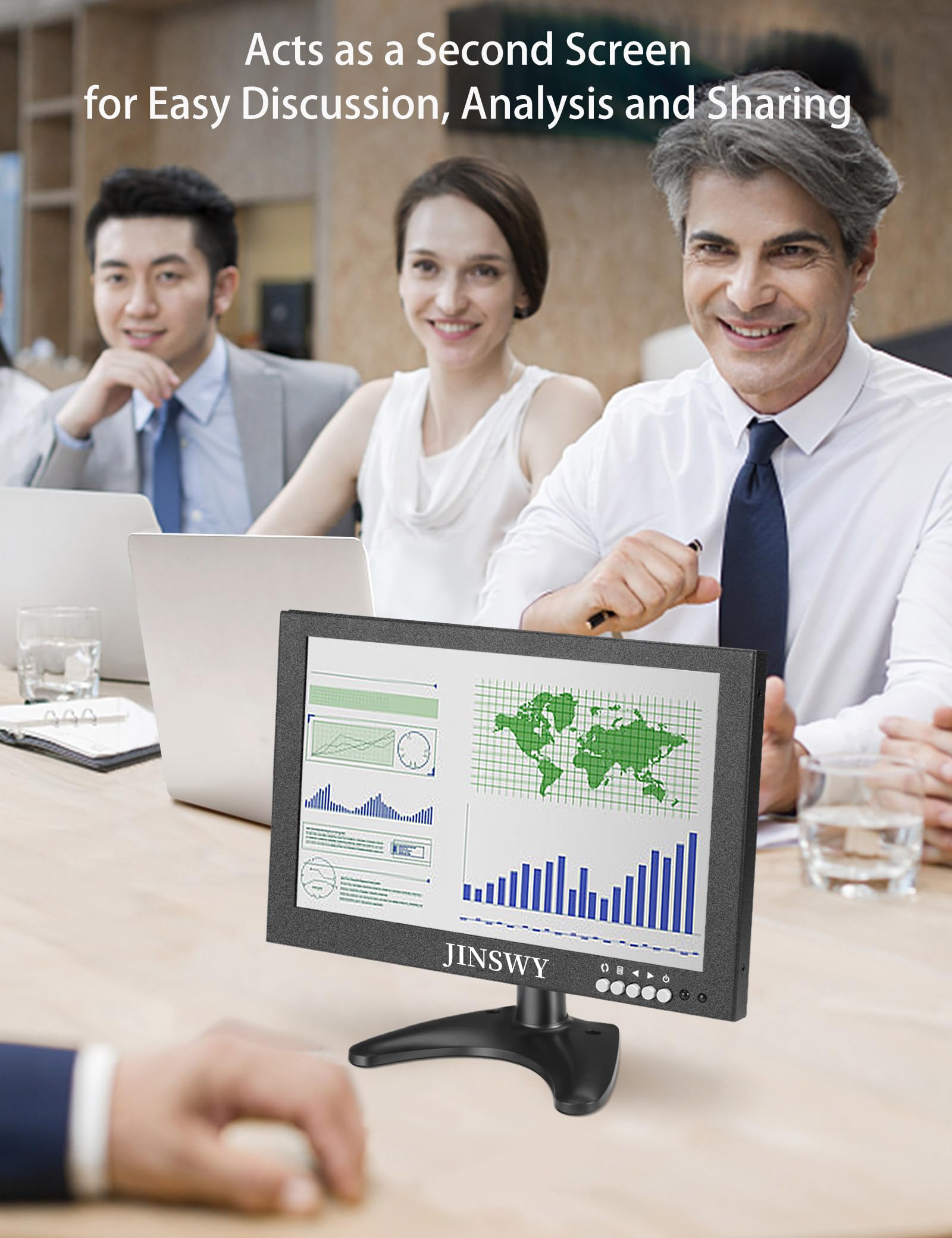 Mini monitor di sicurezza da 12 pollici, IPS 1366 x 768 in metallo, ingresso HDMI/VGA/AV/BNC/USB, altoparlanti e telecomando integrati, per sorveglianza CCTV e sistemi di sicurezza
