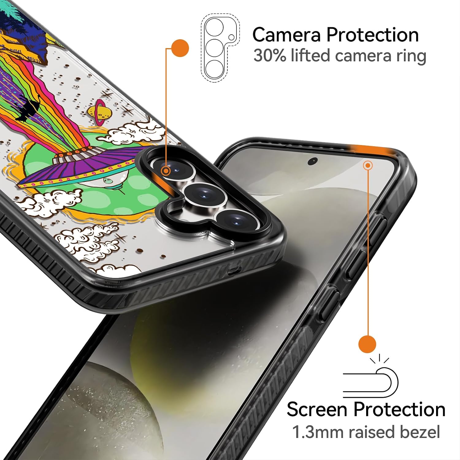 Rosarnnah Compatible for Samsung Galaxy S25 Case Cute Aesthetic - Durable Shockproof 6.6 ft Drop Impact Phone Case Cover with Funny Fashion UFO Design 6.2" Black