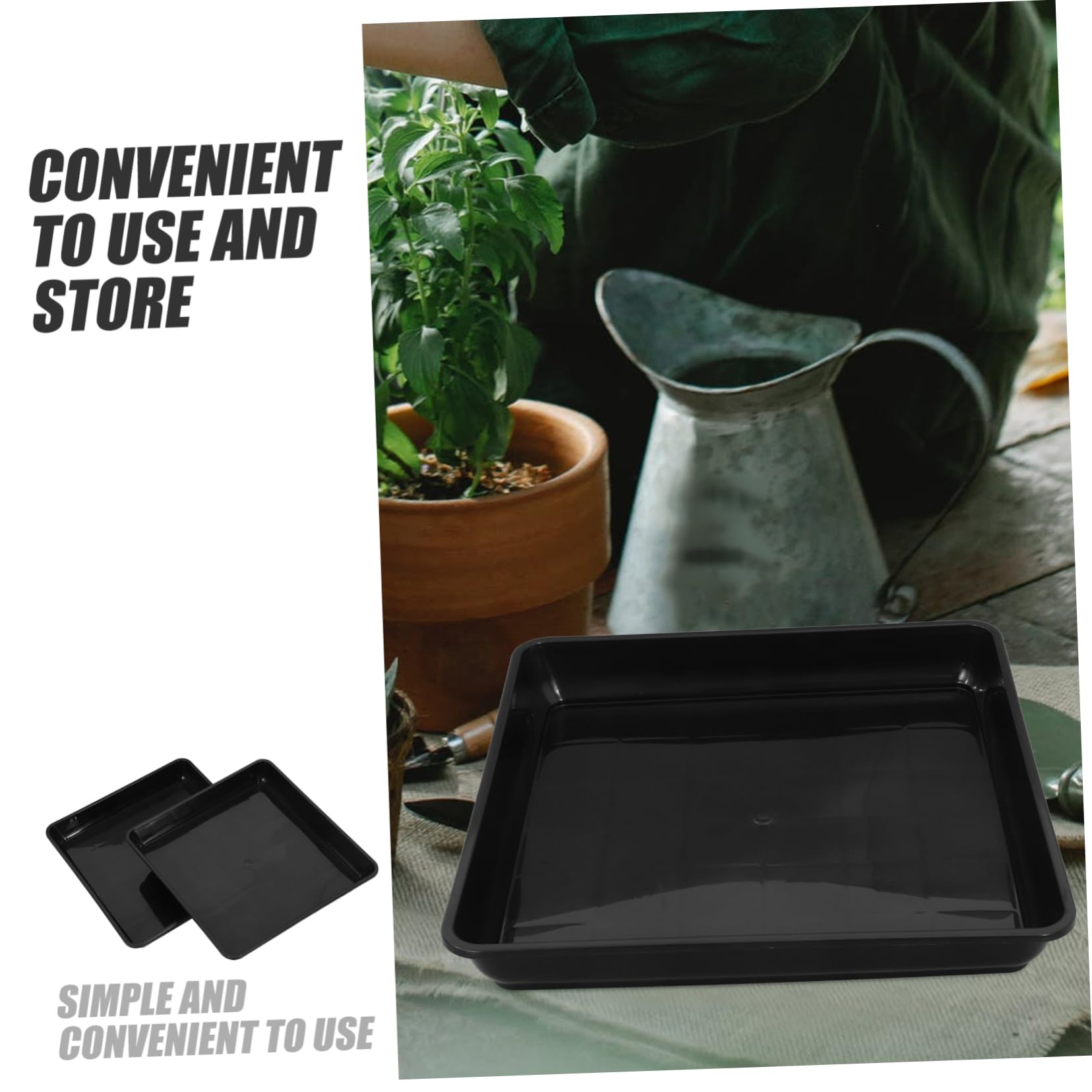 Platillos para Plantas de Exterior Cuadrados 2 Piezas 40 Cm Negro Resistente PP para Jardinería y Macetas Drenaje para Uso en Balcón y Terraza