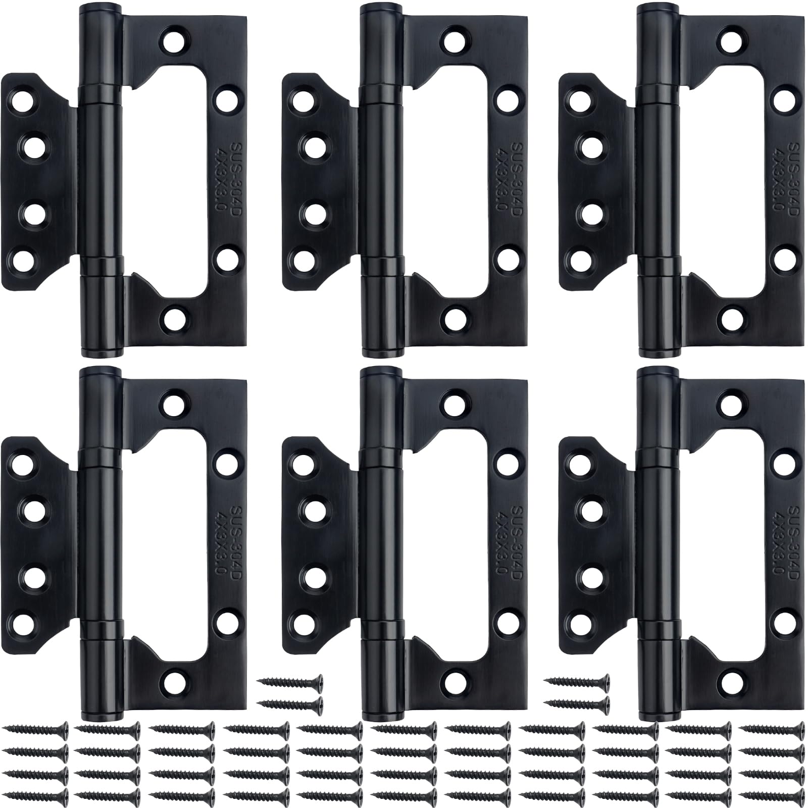 LHNNDM 6PCS Stainless Steel Flush Mount Hinges, Heavy Duty Ball Bearing Door Hinges, Flush Exterior Door Hinges for Home Cabinet Doors Furniture Windows (Black)