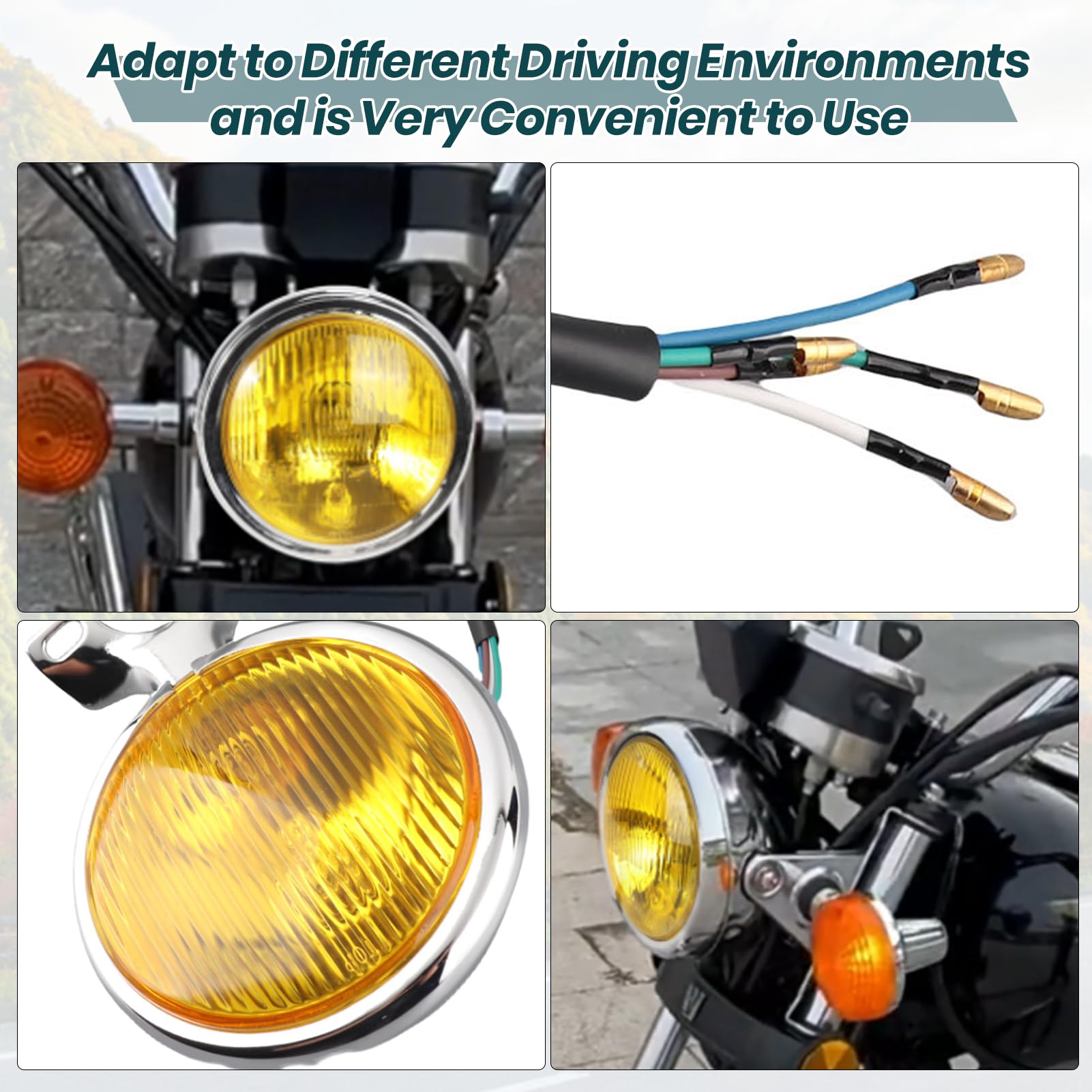 Faro Per Moto Vintage, Faro Stile Retrò Faro Per Moto Nostalgico Faro Per Moto Universale Accessorio Per Modifica Moto(Vetro giallo guscio d'argento)