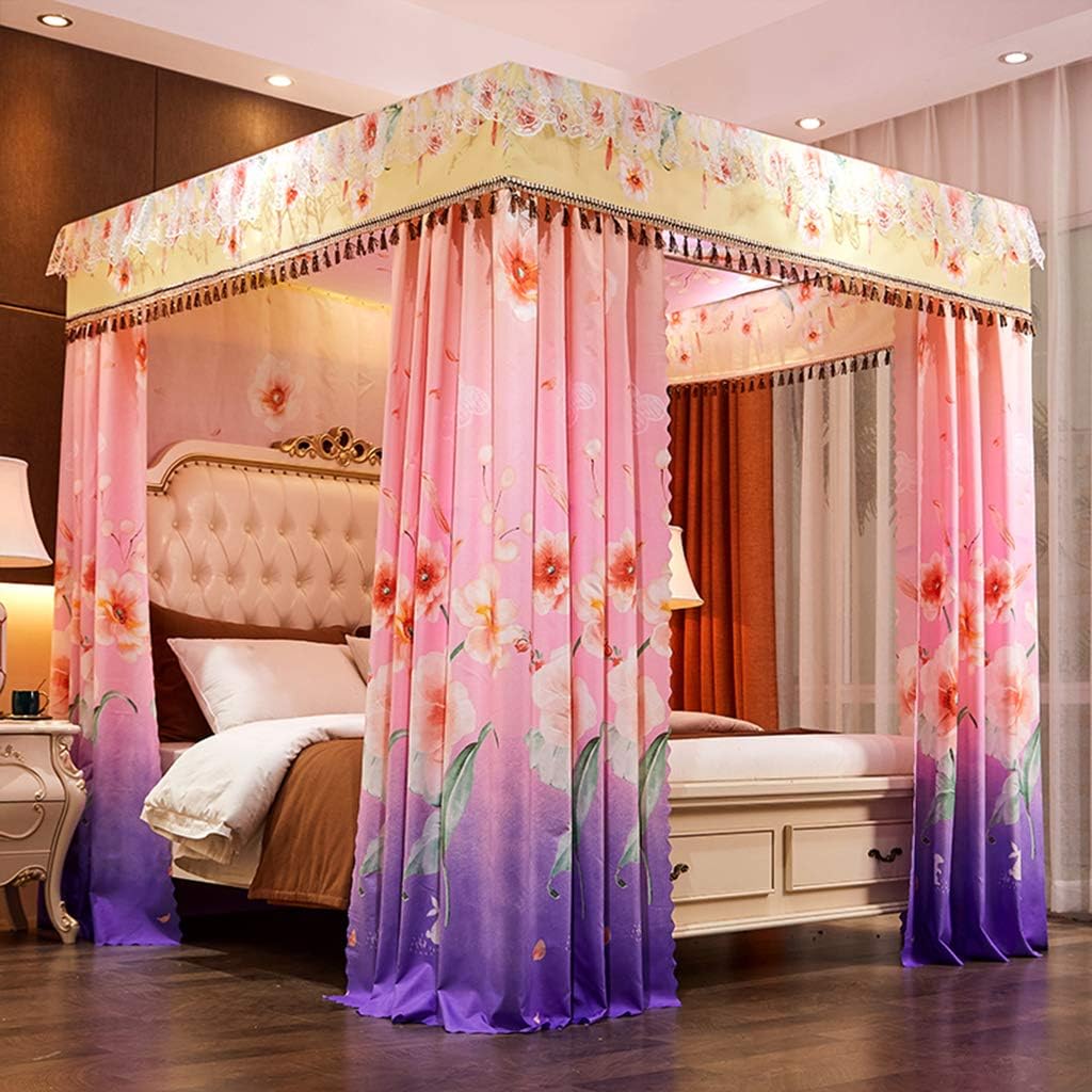Princess 4 Corner Post Bed Canopy Cute Mosquito Net for Girls Bedroom Kids Rooms Curtain Net Twin/Full/Queen/King Size Bed