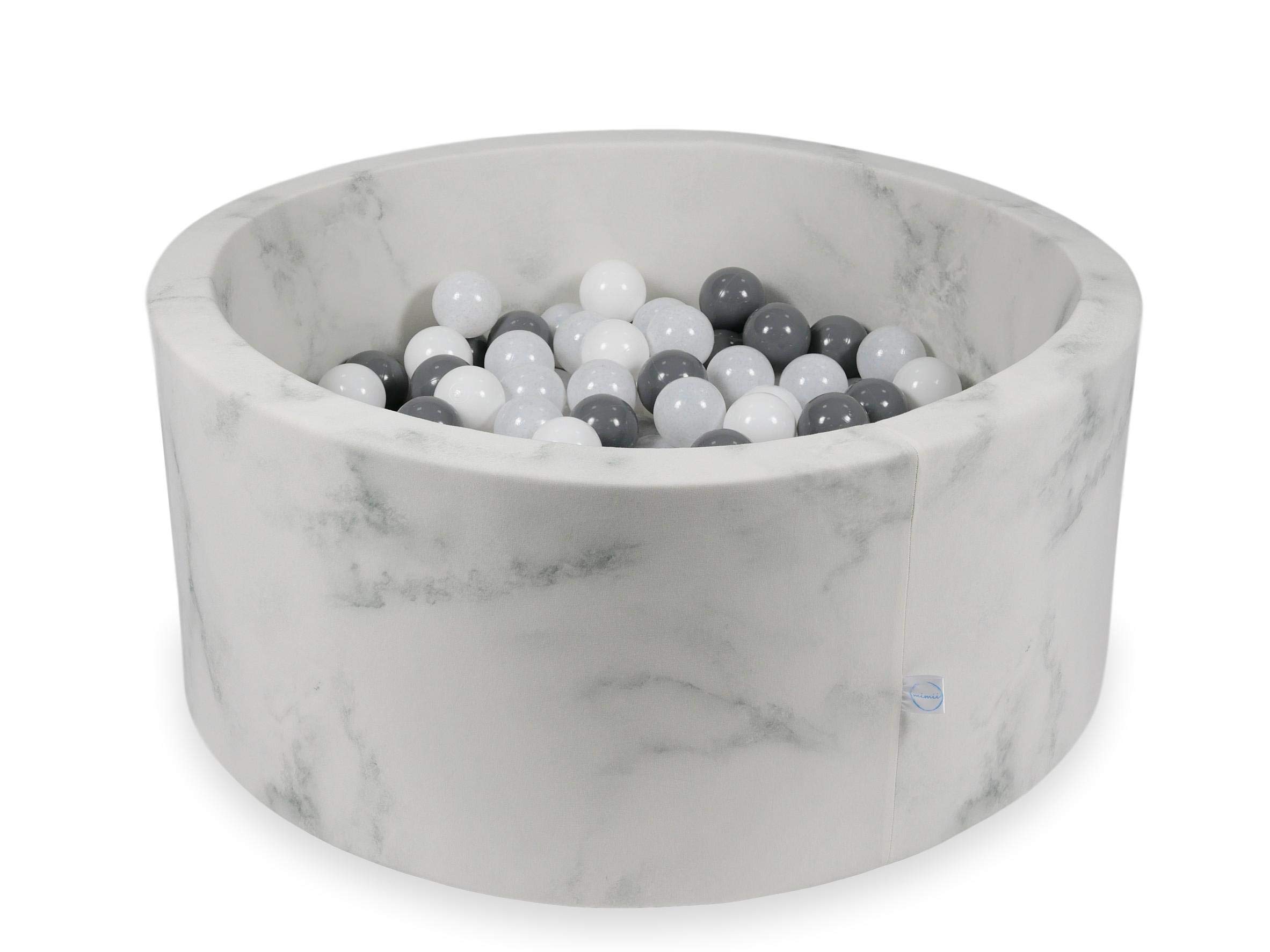 Mimii Piscina con palline da 90 x 40 cm, 300 palline in schiuma, per bambini e neonati, per ragazze e ragazzi, colore marmo: bianco/grigio/bianco mélange