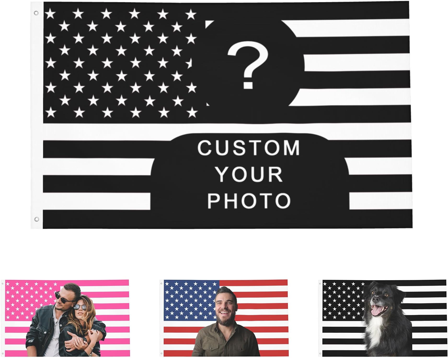 OHORTEB Custom Photo Flag Design Your Own Picture Text Logo Personalized Flag Customizable Image Gifts for Indoor Outdoor Decoration (Black (American), 4X6 FT)