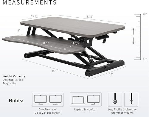 Miniatura 3 de VIVO DESK-V000KG - Convertidor de escritorio de 32 pulgadas, serie K, elevador de altura ajustable, estación de trabajo de monitor dual y portátil