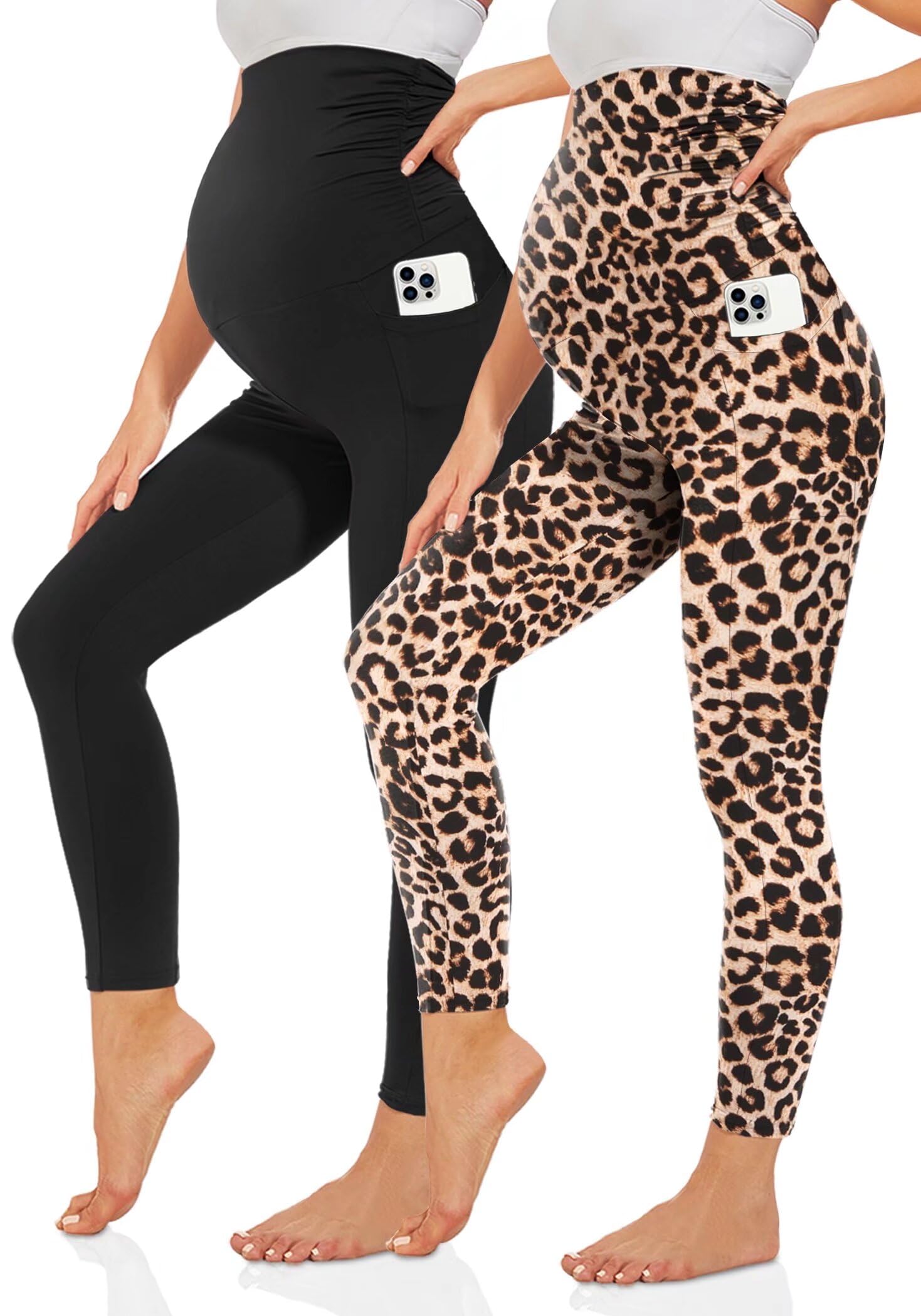 TNNZEET Umstandsleggings Damen Umstandsmode Blickdicht Schwangerschaft Leggings Umstandshose Lang mit Taschen für Yoga