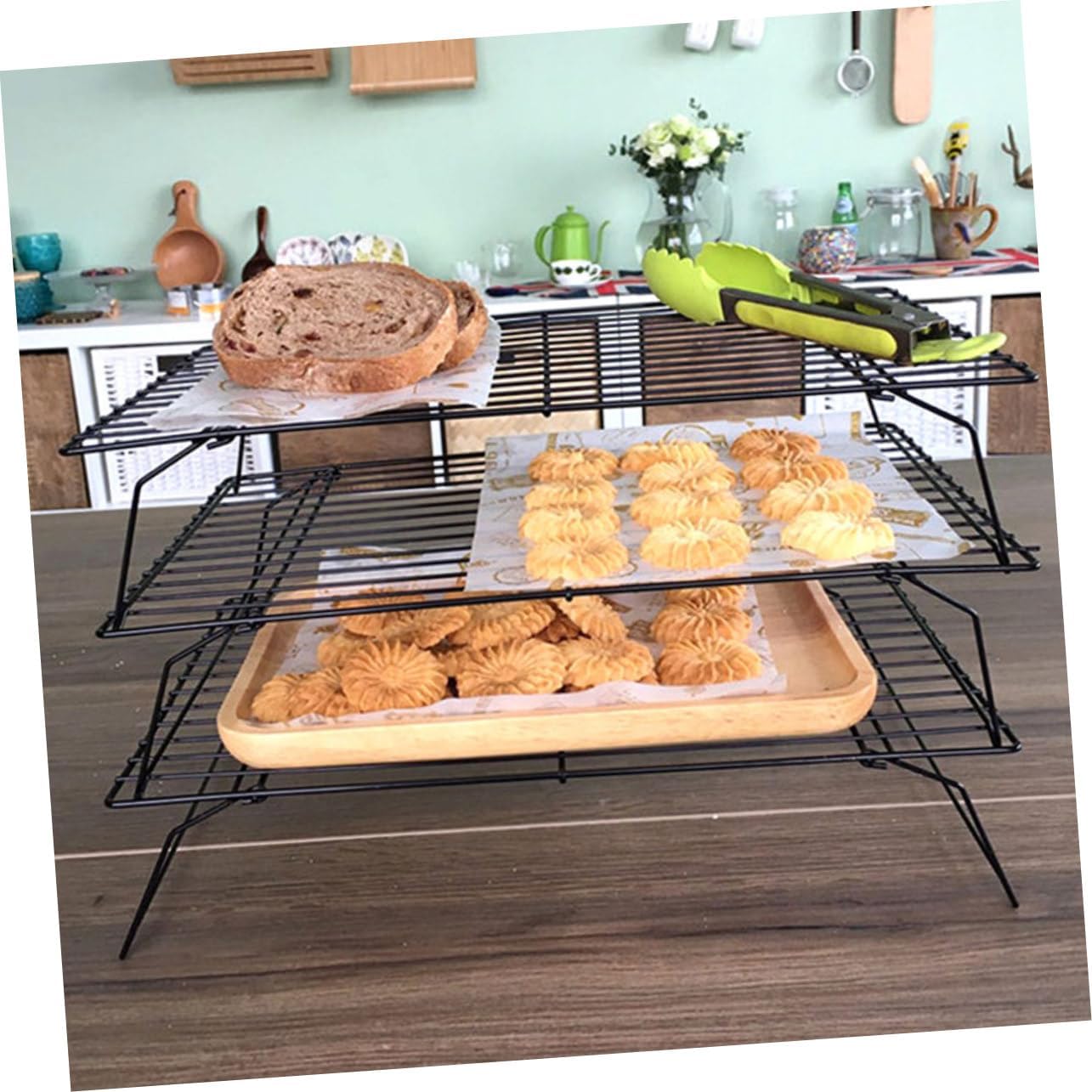 PRETYZOOM 3pcs Multi-function Cooling Rack Set for Baking Thickened Kitchen Bread and Cookie Rack for Cooling Cakes Muffins and Barbecuing and Safe to Use