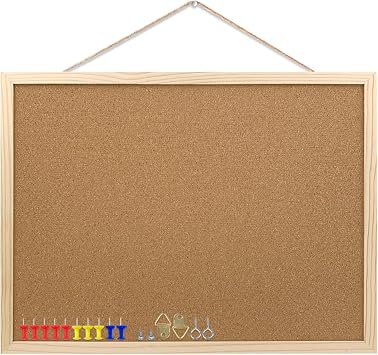 Cork Bulletin Board, 17.7X 13.3 Inches with Oak Wood Finish Frame, Wall Mounted for Office Home and SchoolPins, Eye Bolts, gaskets, Screws