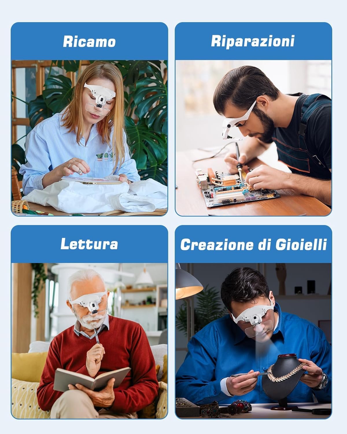 Anpro Occhiali Ingrandimento Professionali 1.0x-3.5x con Luce per Ricamo Modellismo Dentista