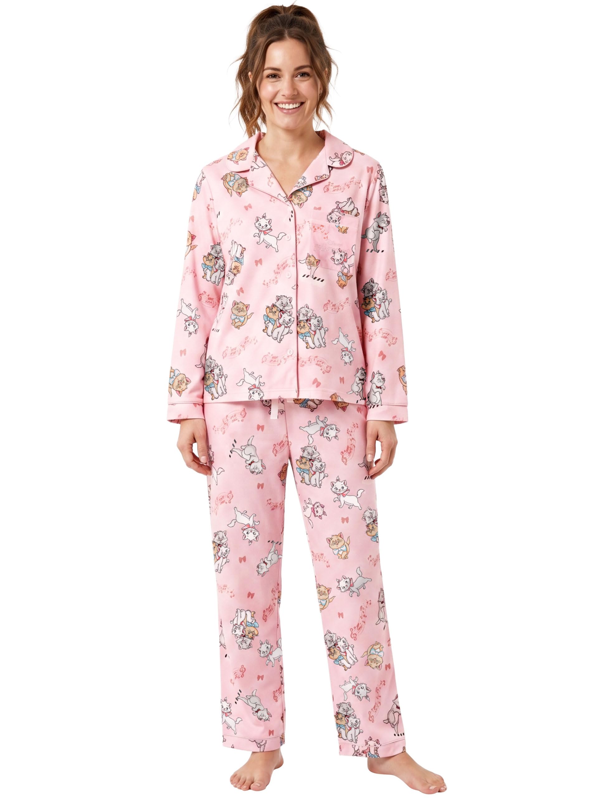 Disney Women's Pink The Aristocats Pyjamas, Size S To Xxl | Warm And Cosy Fleece, Central Buttons, Practical Pocket, Long Sleeve Pyjamas For Size Small To Xxl