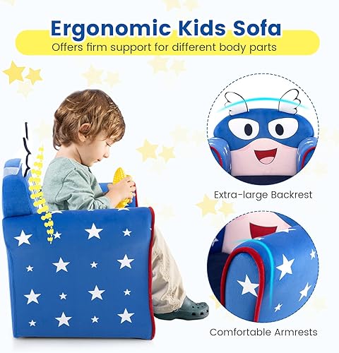 Miniatura 4 de Costzon Flyman - Sofá para niños, sillón con reposabrazos con patrón, muebles para niños pequeños con construcción de madera resistente, preescolar,