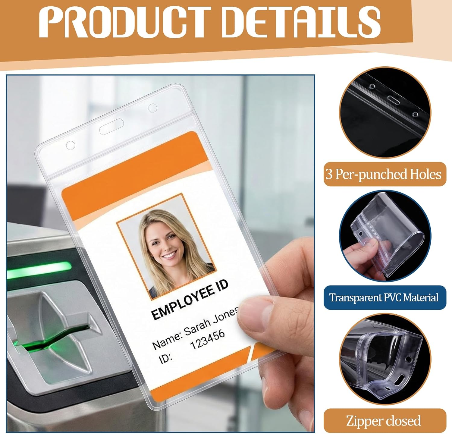 100 Pack Name Badge Holders Fits 3"x5" Inserts, Vertical Badge Holder, Waterproof Sealable Name Tag Holder with Zipper, Vinyl Plastic ID Cards Sleeve Bulk, Clear Badges Card Protector