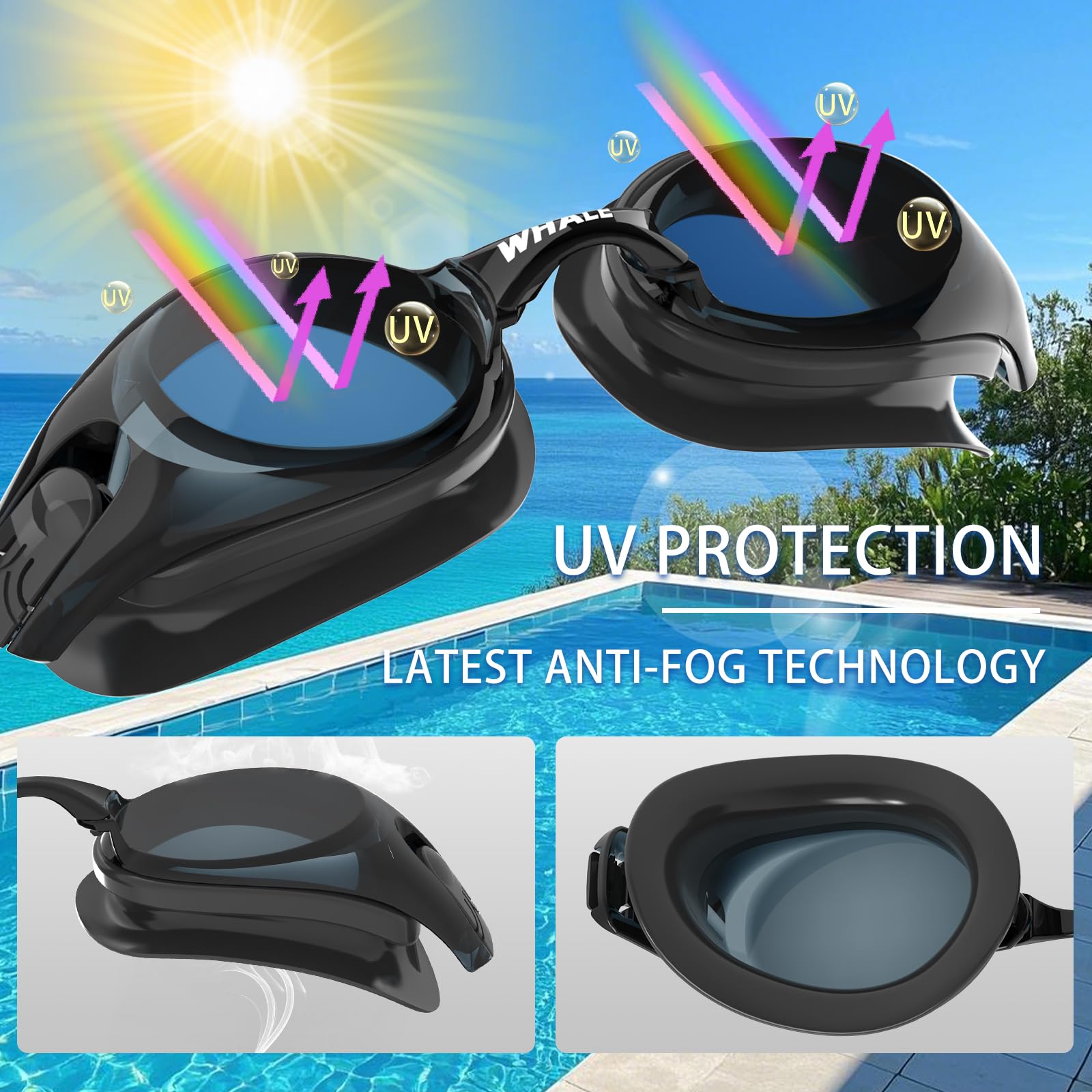 Whale Schwimmbrille HD Anti-Beschlag-Schwimmbrille für Erwachsene/Jugendliche, beide geeignet (schwarz)