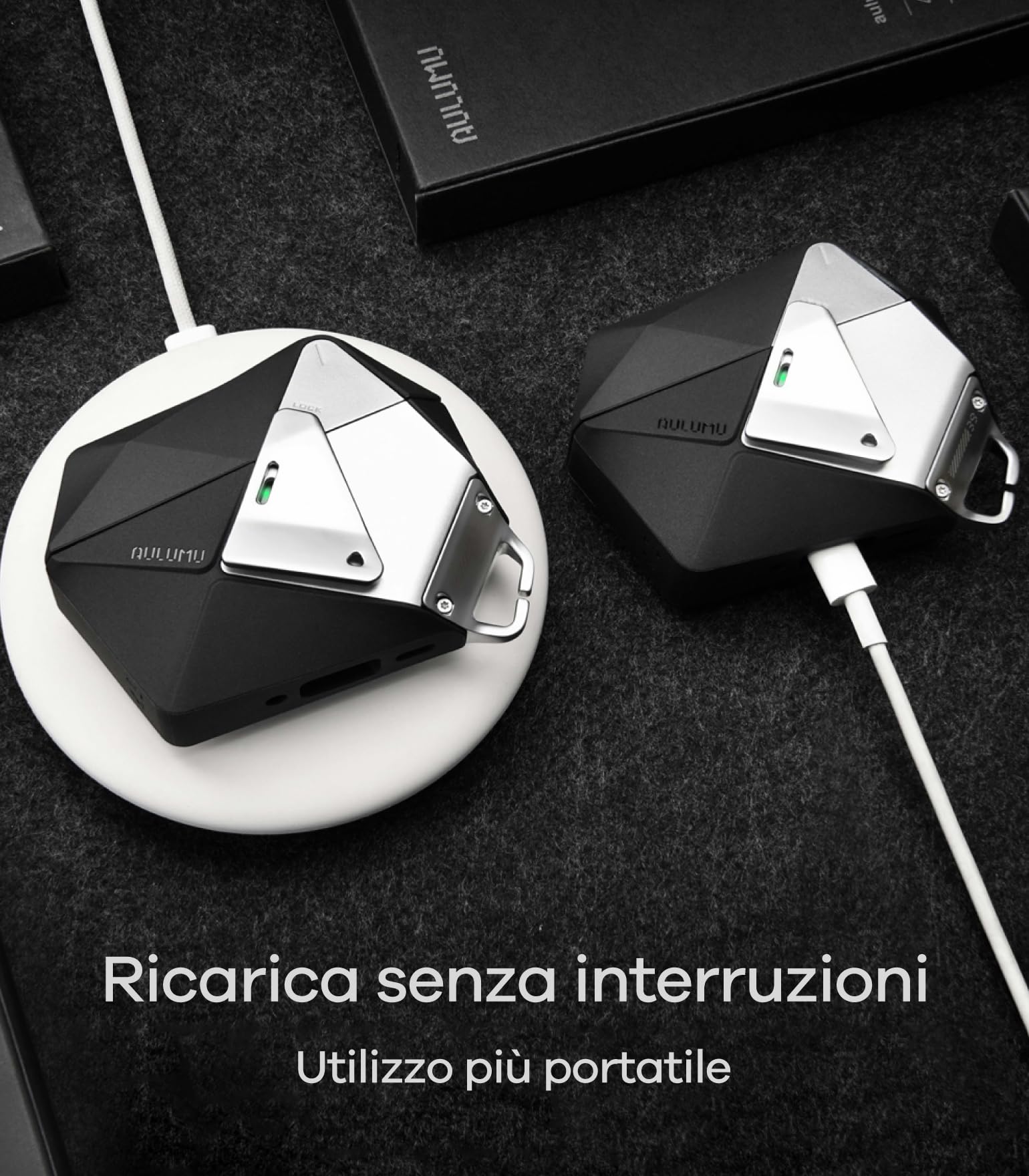Aulumu A39 Cover per AirPods Pro 3 (2025) Custodia Geometrica con Serratura e Cordino, Case Cover Protettiva con Fibbia in Nylon, Armatura in Lega, Protezione Totale Contro le Cadute, Nero