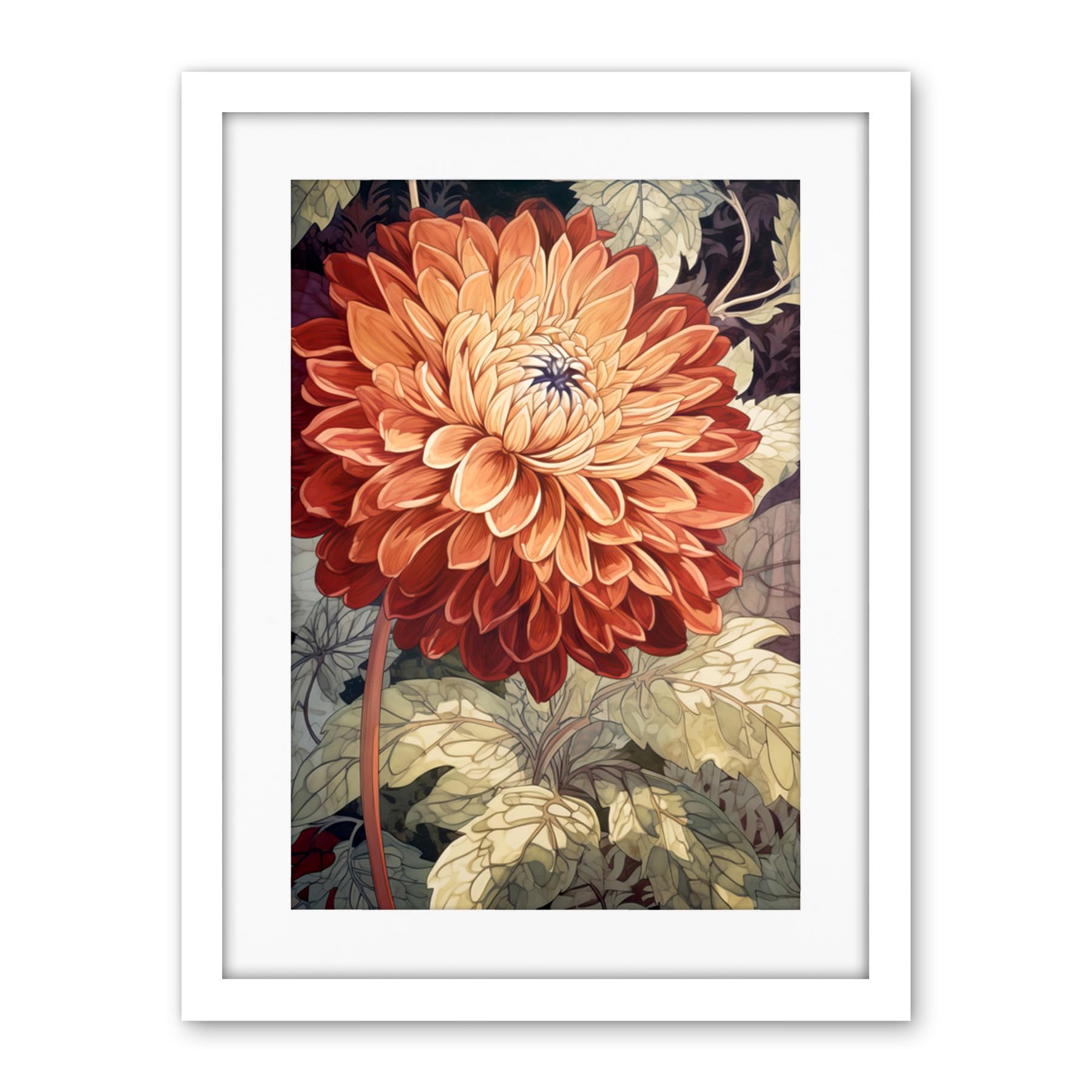 Artery8 Orange Dahlia Flower Watercolour Illustration Artwork Framed Wall Art Print 18X24 Inch