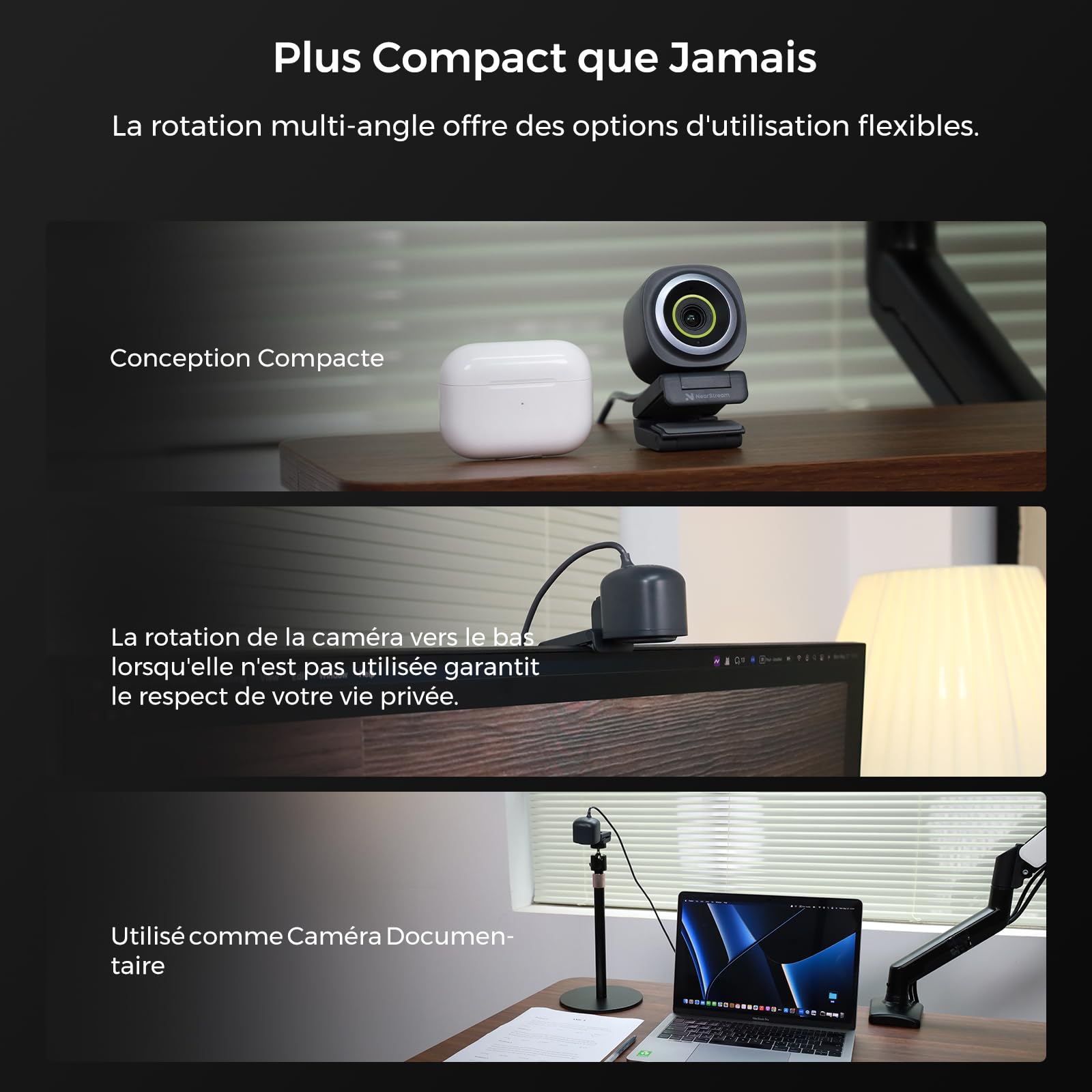 NearStream Webcam PC 4K HDR 1440P@30fps/1080P 60FPS, Microphone Intégré avec réduction du Bruit, Webcam Streaming avec Autofocus & Champ de Vision Ajustable(45°-95°) & Suivi IA Efficace (V08AF)