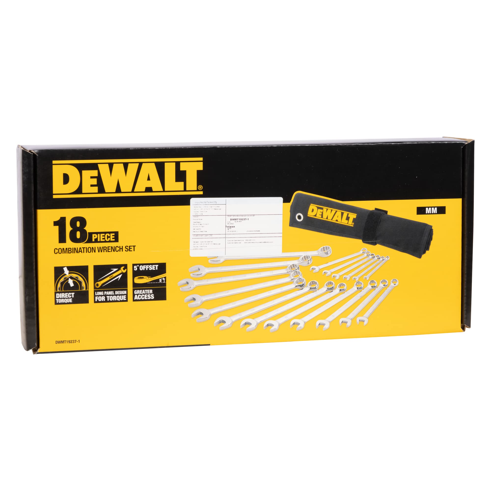 DEWALT Jeu de 18 clés mixtes coudées à 15° ISO 3318 DIN 3113 7-24 mm