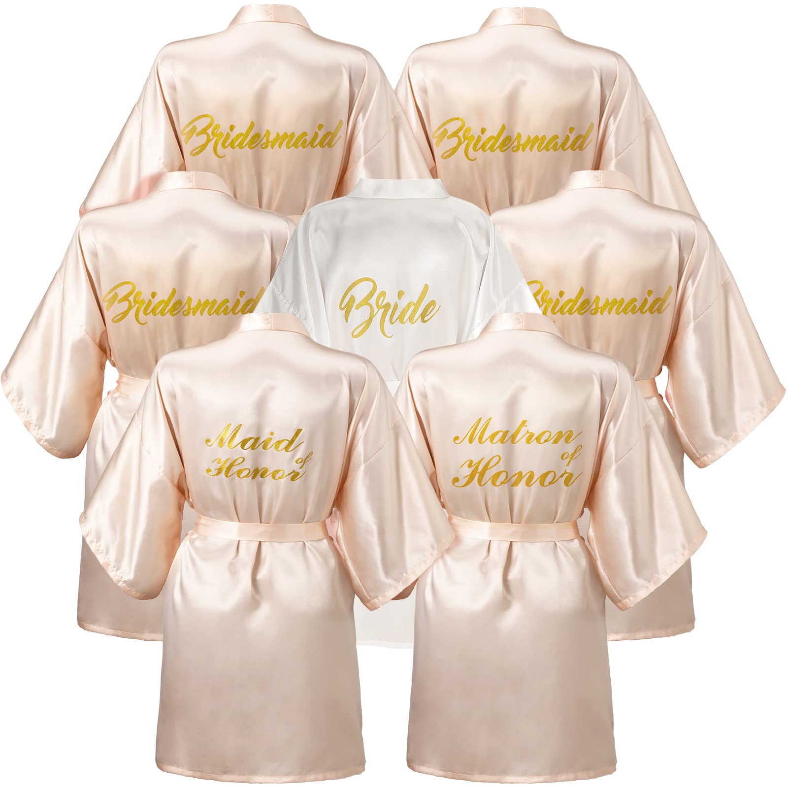 Jinei Brautjungfern-Bademäntel, Satin, für Hochzeit, Braut, Matron der Ehren, Kimono, Bademantel, Trauzeugin, für Brautparty, Geschenk, 7 Stück
