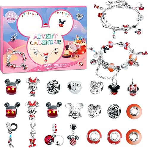 Calendario de Adviento de Navidad 2025 para niñas, calendario de cuenta regresiva de 24 días de Navidad con pulsera de bricolaje, collar, lindo