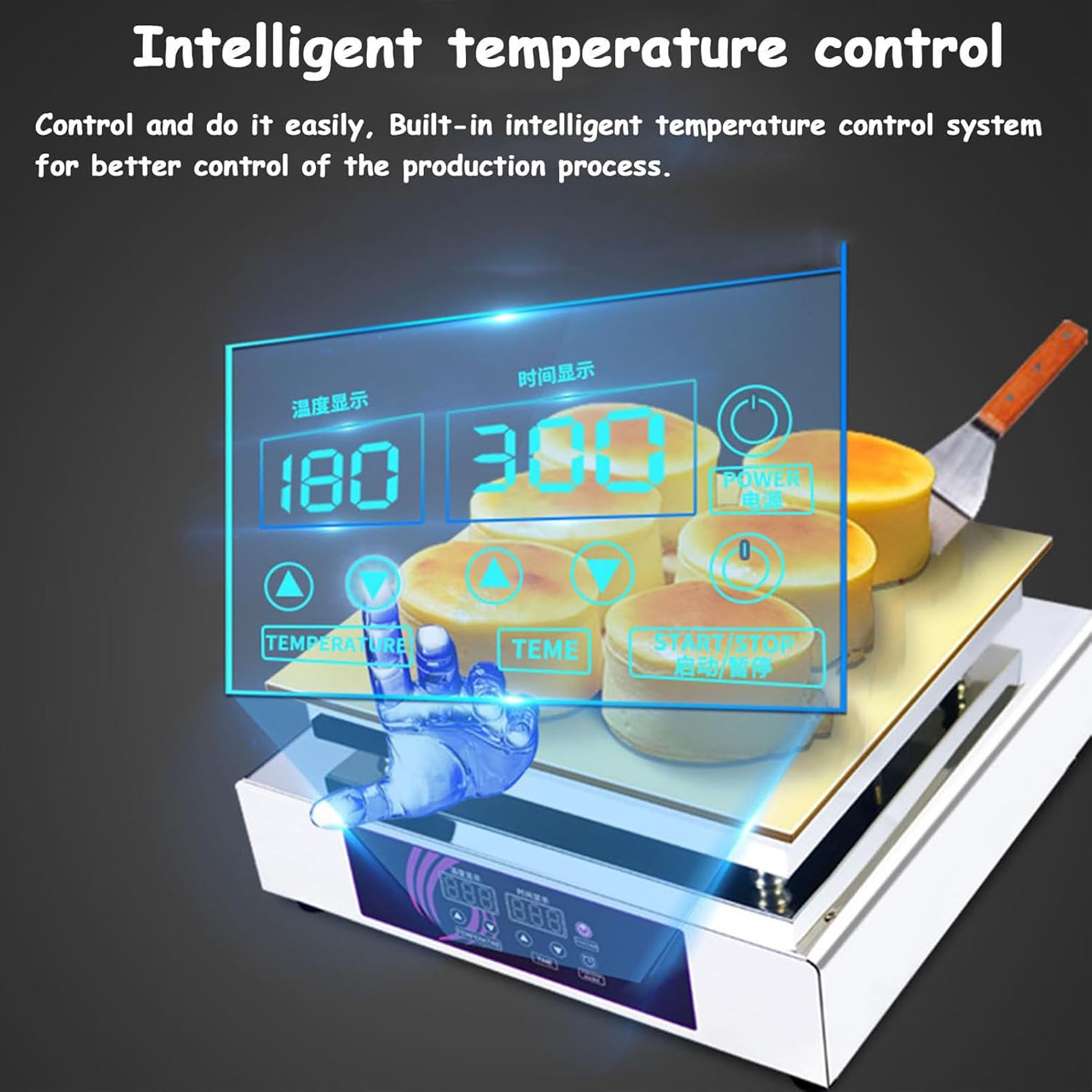 Máquina eléctrica para soufflé, dorayaki, de acero inoxidable SingleHead | con placas de cobre puro, de calidad comercial, para soufflé, panqueques y muffins. Pantalla digital