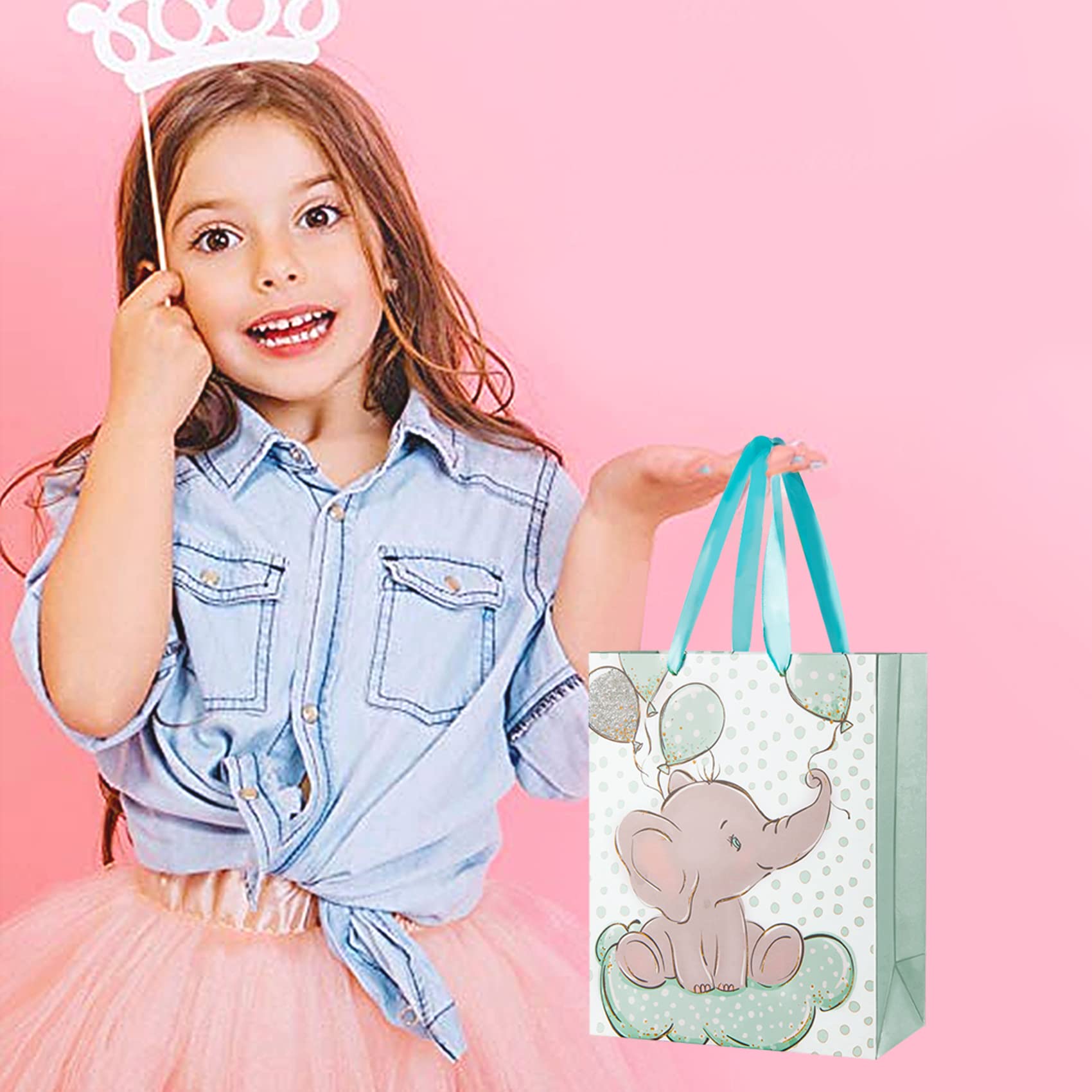 Sharlity 24 Packs 7.9" Elephant Baby Gift Bag Baby Shower Goodie Bags