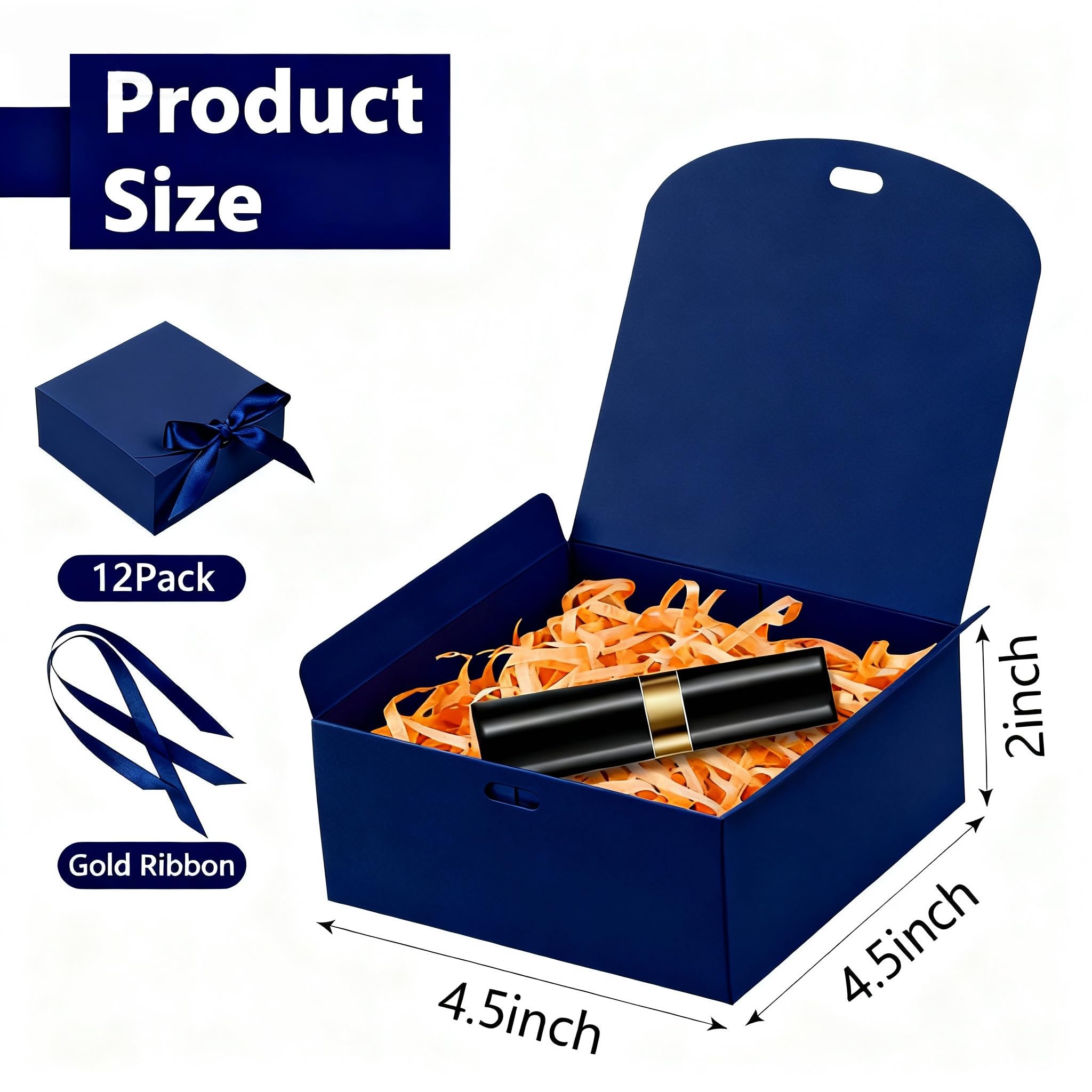 WLUSEAXI 12pack Small Gift Boxes with Lids for Presents, 4.5''x4.5''x2'' Blue Gift Boxes with Ribbons, Party Boxes for Packaging Wedding, Present, Birthday, Holiday, Galentine's Day(Blue)