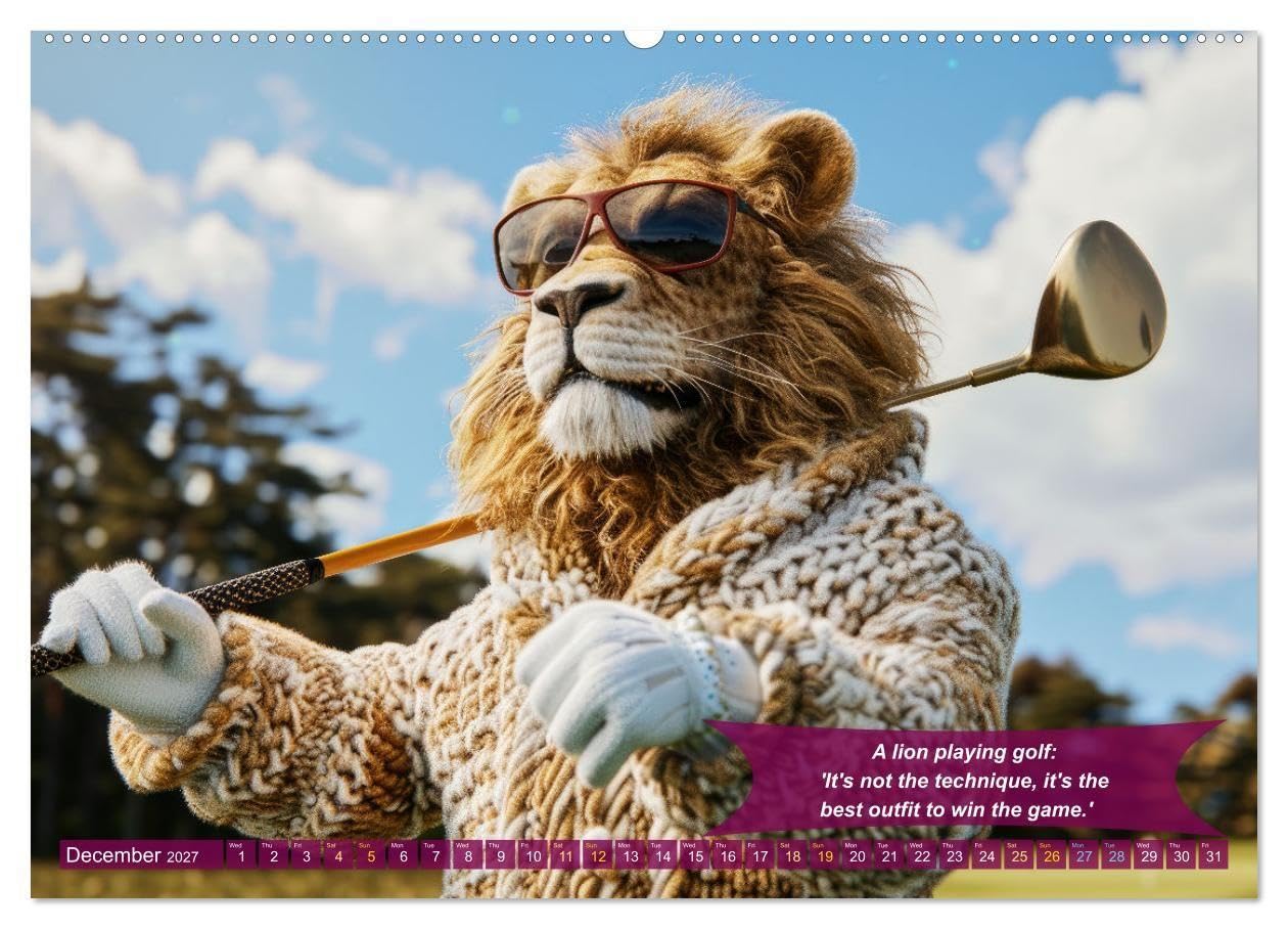 Funny charming animals as golf players (High Quality Premium Wall Calendar 2027 DIN A2 landscape),CALVENDO 12 Month Wall Calendar: Enjoy funny animals in golfer's poses