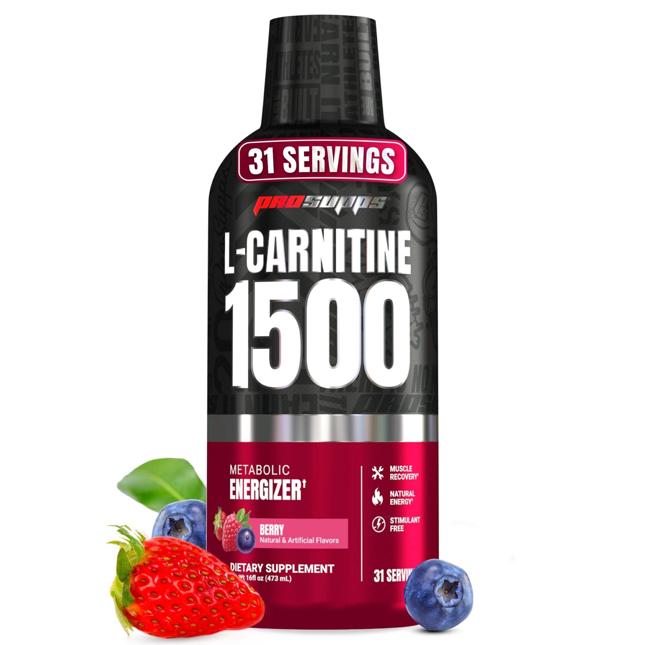 L-Carnitine Liquid 1500, Stimulant-Free Liquid Shots for Men & Women - Clean Workout Drink for Energy, Performance & Muscle Recovery - No Sugar, No Carbs - 31 Servings, Berry