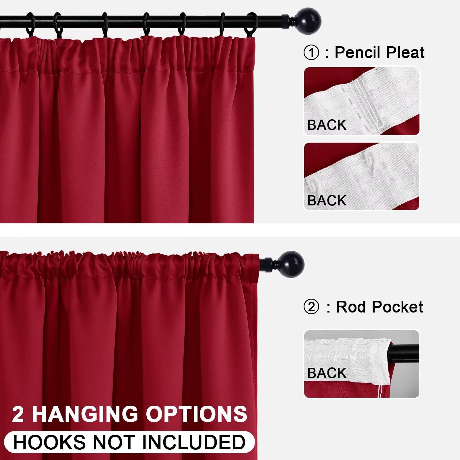 DWCN Blackout Curtains for Bedroom Thermal Insulated Curtain with Tiebacks Pencil Pleat Curtains for Living Room 46 x 72 inch Length - Image 4