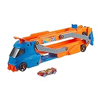 Hot Wheels - Trasportatore con Pista Super Velocità, camion che diventa pista con lanciatore