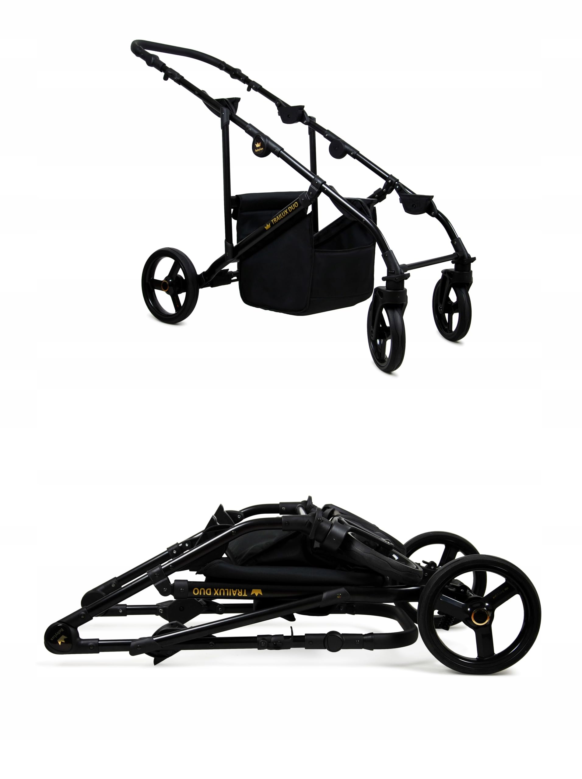 BabyLux® Bambini Passeggino per gemelli Completo Set 4 in 1 - Duo | Antracyt - incl. Navicella, Canna, Seggiolino Auto, ISOFIX Base - Carrozzina Neonati Sistema Combinato - con Borsa fasciatoio ecc.