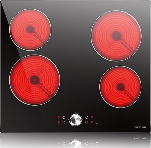 Noxton Estufa eléctrica de 24 pulgadas, control de perilla de 4 quemadores, estufa eléctrica de cerámica radiante integrada, indicador de calor